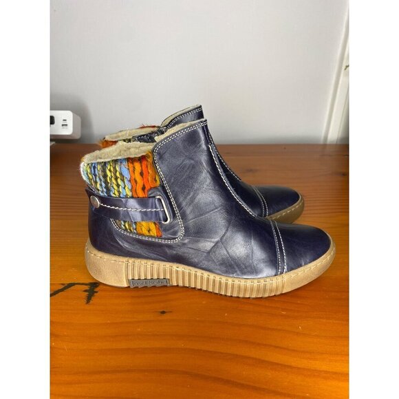Josef Seibel Maren 07 Blue Leather Ankle Boots With Sherpa Lining & Multi-Color - Picture 2 of 9